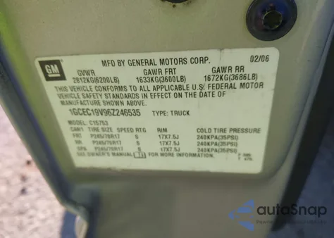 2006 Chevrolet Silverado 1500 Lt1 z USA, uszkodzony, nr VIN 1GCEC19V96Z246535